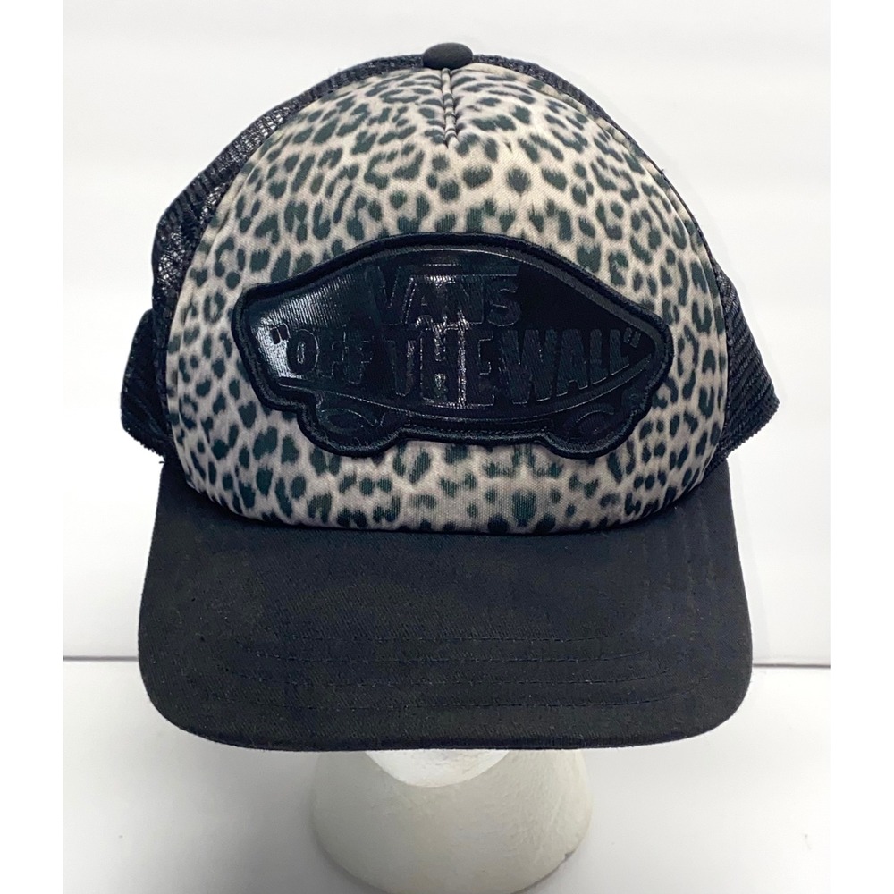 Vans Off The Wall Trucker Hat Leopard Print Black Mesh Snapback Cap